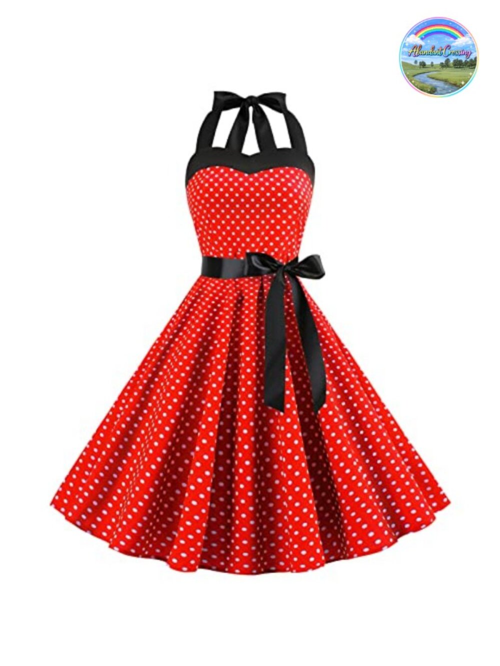 Vintage 1950s Rockabilly Swing Dress Halterneck A-Line Retro Hepburn Style